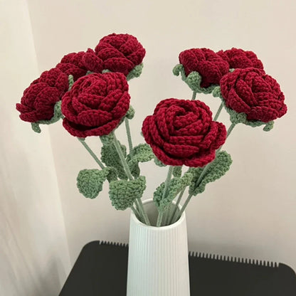 Romantic Wine Red Knitted Rose