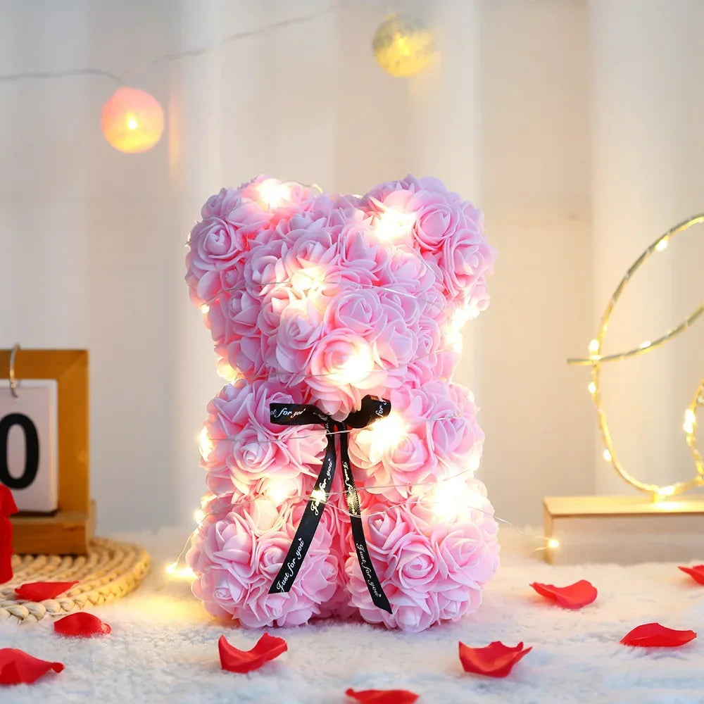 Valentines Day 2lRose Flower Teddy Bear With Box