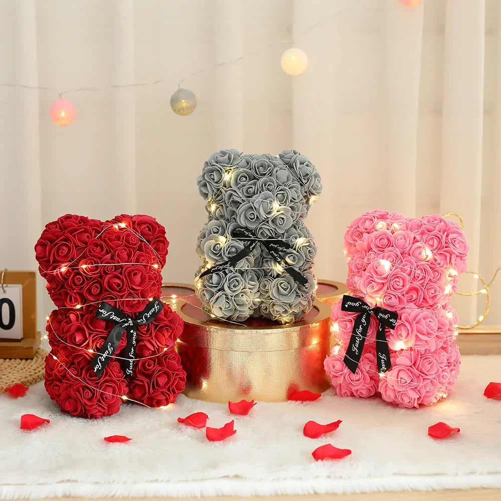 Valentines Day 2lRose Flower Teddy Bear With Box