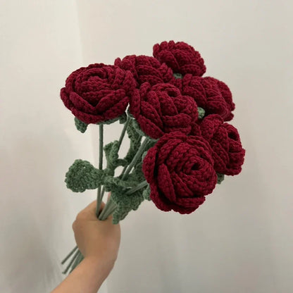 Romantic Wine Red Knitted Rose