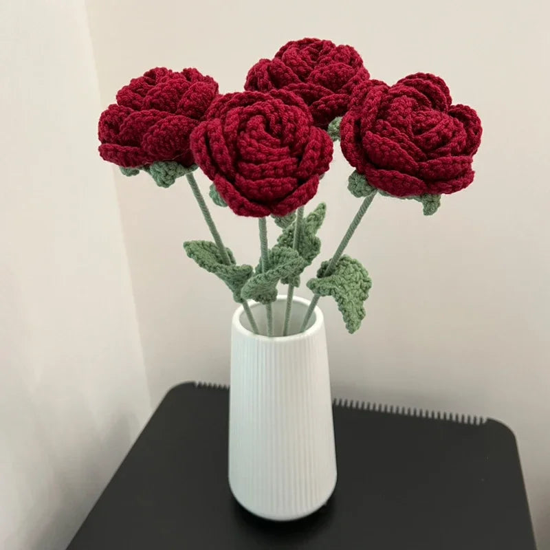 Romantic Wine Red Knitted Rose