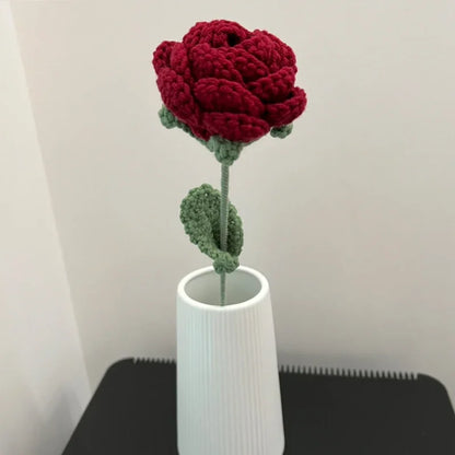 Romantic Wine Red Knitted Rose