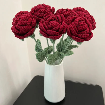 Romantic Wine Red Knitted Rose